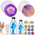EVENS MORE DIY Resin 4 Inch Coaster Kit with Crystal Clear Resin and Glitter Round and Agate Mould