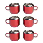 Sangpri Double Wall Stainless Steel Tea Cup | Steel Tea Cups, Unbreakable Tea Coffee Cups - Set of 6 (100 ml Each,RED)