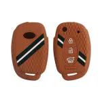 Keyzone striped key cover fit for : Creta, I20 2020, I20 Elite, I20 Active, Grand I10, Aura, Xcent 19 Onwards, Venue flip key (KZS-03,Brown)