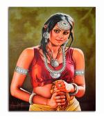 Tamatina Multicolor Academic Art Unframed Indian Beauty Classic Indian Canvas Painting - 13X11 Inch
