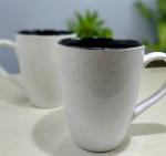 LA TABLEWARE Glossy Speckled White Large 330 ml Coffee Mugs with Inside Black - Set of 2