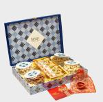 Dessert Drama by Kesar Sweets | 2 Rakhi with Sweets, Dry Fruits & Roli Chawal | Healthy Dry-fruits Gifting Hamper Pack for Family, Friends & Staff | Dryfruits Snacks Gifts Combo Pack Offer