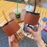 Metster Reusable Glass Sipper Bottle with Leather Sleeve - 400ml Eco-Friendly Tumbler with Silicone Straw and Leakproof Lid, Stylish Coffee Mug for Travel, Home, and Office (2 PCS)