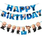 Zyozique Baby Boss Party Supplies, Boss Baby Happy Birthday with Character Bunting Banner (Pack of 2)