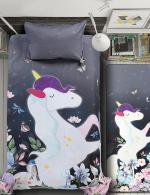 Saral Home Grey Cotton Unicorn Single Size Bedcover With Pillow Cover 60x90 Inch
