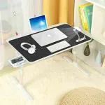 StarAndDaisy Multipurpose Engineered Wood & Aluminium Bed Table with USB Hub, Fan, Night Lamp 60 X 40 cm (Black)