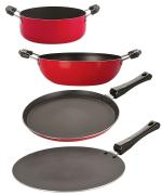 Nirlon 4 pcs of Red, Black Non-stick Aluminium Dishwasher Safe Kitchenware Cooking Utensil Combo Set with Bakelite Handle Standard