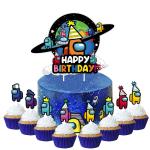 Festiko Among Us Theme 25Pcs Birthday Cake Topper, Space Werewolf Killing Cupcake Topper For Video Game Theme Birthday Decoration Supplies