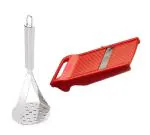 URBAN BUY Stainless Steel Potato Masher With Stainless Steel Johny Slicer Multipurpose Potato/Onion Slicer and Vegetable Slicer and Multicolour, Pack of 2