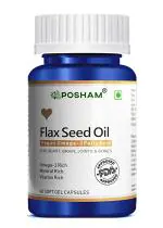 POSHAM Flaxseed Oil Capsules 500 Mg | Vegetarian Omega 3 Supplement | Good For Skin, Joint, Hair & Immunity Support. | For Men & Women | 60 Soft Gel Capsules