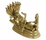 Kartique Spiritual Prosperity Brass Vishnu With Lakshmi Resting Upon Shesha Naag Statue Idol - 5 inch