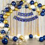 TTimmo4 Blue White and Golden Birthday Decoration Kit Combo with Net Curtain and light. || Balloons for Birthday Decorations || Birthday Decorations Items for Wife ( Pack of 47 )