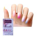 Secret Lives Acrylic Ombre Designer Artificial Nail Extension Coffin Shape Glossy Pink Yellow Sky Blue Purple Color Fake Nails 24 pcs Set with Manicure Kit