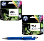 HP 704 Tri-color Original Ink Advantage Cartridges (Pack of 2) With ITGLOBAL 3in1 Multi-Function Pen