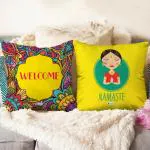 Indigifts Quirky Cushion Cover 12x12 inch Set of 2 with Filler - Designer Printed Cushion Pillow for Home| Sofa | 2 Cushion Cover| 2 Vacuum Packed Conjugated Fiber Fill | SIZE - 12x12 inches