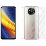 Kite Digital Xiaomi Poco X3 Pro Back Screen Protective Film Carbon Fiber Skin Transparent Sticker + Transparent Tempered Glass Screen Protector with Full Screen Coverage [Except Edges]