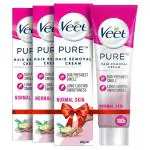 bodyq Veet Pure Hair Removal Cream for Women For Normal Skin Suitable for Legs, Underarms, Bikini Line, Arms | 2x Longer Lasting Smoothness than Razors- 100g Pack Of 3