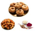Sweet Touch By Landmark Raksha Bandhan Special Balushahi And Shakkar Para Box With Rakhi, Kumkum And Chaval, 500 G