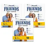 Friends Premium Adult Diapers Tape Style - 30 Count (Large) with odour lock and Anti-Bacterial Absorbent Core- Waist Size 29.53 - 57.09 Inch ; 75 - 145 Cm