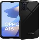 Trifty (Glass Back Oppo A16 Black) Luxurious Toughened Glass Back Case with Shockproof TPU Bumper Case Cover for Oppo A16 (Black)