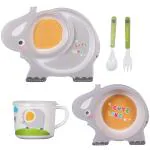 Polka Tots Eco-Friendly Bamboo Fiber Cute Elephant Crockery Set Multi