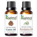 KAZIMA Combo Of Castor Oil And Eucalyptus Oil Dandruff Control, Hair Growth, Skin Moisturizing, 15 ml Each (Combo Of 2)