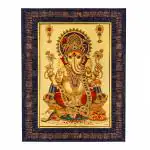 Hawai Gold Plated Lord Ganesh Ganpati Wall Hanging Religious Photo Frame for Worship Use SFDI00583_BLK, 10X14 INCHES
