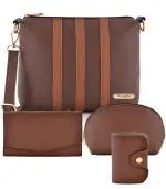 Krozilla Women Brown Stylish Sling Bag with Cosmetics Pouch,Wallet & Card Holder Set of 4