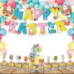 Festiko Happy Easter Party Decorations (37 Pcs), Easter Day Home Decor Combo Banner, Cake Topper, Cup Cake Toppers, Multicolor Balloons