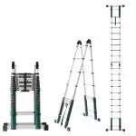 Plantex Dual Telescopic Extension Portable Folding Aluminium Ladder/4 meters(26 ft.) Dual Telescopic Ladder for Home/Industrial Use - (Green)