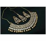 Gyaan Jewels Handmade Alloy Necklace, Earring and Maang Tikka Set Gold, White (Women) Free Size