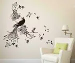 LANSTICK Black Peacock with Leaves Self Adhesive Wall Sticker