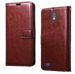Coverage Faux leather Wallet with Back Case TPU build Stand & Magnetic Closure Flip Cover for JioFi Jio Phone Next - Executive Brown