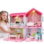 AP KIDS TOYS Dream Palace Doll House | Girls Doll House | Dolls with Furniture | Role Play Set | Age for 3-8 Years (108 Piece Doll House)