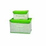 Craft Bazar Set of 2 Storage Basket Bins Non-Woven Wardrobe Closet Organizer Foldable Drawer Rectangular Stackable Box/Bins with Lid & Handle (Green)