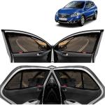 Kingsway Car Magnetic Sun Shades Curtains for Maruti Suzuki S Cross, Model Year : 2014 - 2017, Zips in Front Window with Rear Windshield, Color : Black, Cotton Mesh, Complete Set of 5 Piece