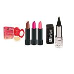 FS ForSure Compact Powder with Primer Effect, Kajal & Matte Forfor Lipstick (Pack of 5) Multicolor