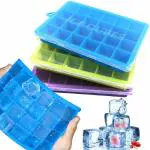 Kienlix 1 Pack Silicone Ice Cube Trays with Lids, 24 Cavities Ice Cube Tray Molds for Cocktail, Whiskey, Candy, Chocolate and More Multicolor