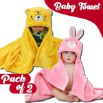 Pandaoriginals Light Pink, Light Yellow Fleece Bath Robes for Baby Boys and Girls (Free size) Pack of 2