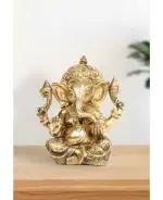 Raaga Handicrafts Boutique Gold Toned Brass Darbari Ganesha Idol