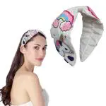 LYKAA Beaded Hair Bands For Girls And Women, Cotton Floral Printed Embroidered Embellished Fabric Headband Hair Accessories Hand Made Embroidery Hair Bands For Parties - (White)