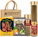 The Aroma Factory Durga MATA Gift Hamper Set (Swad Mix 25 Candy, Incense Maa Durga Agarbatti, gugal Dhoopbatti, Greeting Card, Jute Bag) Gift Item