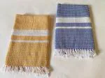 Lushomes Yellow & Blue Checks Cotton Bath Towel 70 cm x 150 cm (Set of 2)