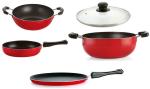Nirlon 5 pcs of Red Non-stick Aluminium Kitchen Cookware Set