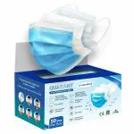 QUARANT 3 Ply Protective Surgical Face Mask with Adjustable Nose Pin, UV Sterilized (Free Size, Blue, Pack of 50)