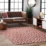 Rugspiration Cross Design Collection White, Rust Blended Wool Hand Tufted Carpet For Living Room-Bedroom And Hall, 5 X 7 Ft