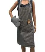 PIXEL HOME DECOR Grey Cotton Apron Pix- Ams - Grey Pin Stripe