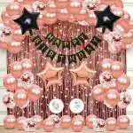 Zyozique Birthday Decorations Combo Set | Birthday Decorations Items - Banner, Balloons, Star Foil Balloons, RoseGold Confetti Balloons, Rice Light & Foil Curtains (Pack Of 70)