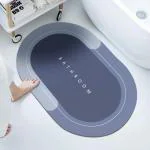 Madric Bathroom Door Mat Anti Slip Oval Shape Floor Mat For Home And Kitchen Anti Skid Water Soaking Bathroom Mat Super Water Absorbent Rubber Foot Mat (Grey - 40 X 60 Cm) 1 Piece
