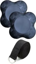SERVEUTTAM Yoga Cushion Knee Pad - 20 mm Thick TPE Made Yoga Knee Elbow Pad | Extra Thick Exeriser Knee Pad | Eliminate Pain During Yoga Asana (Black (Pack of 2 with Belt))